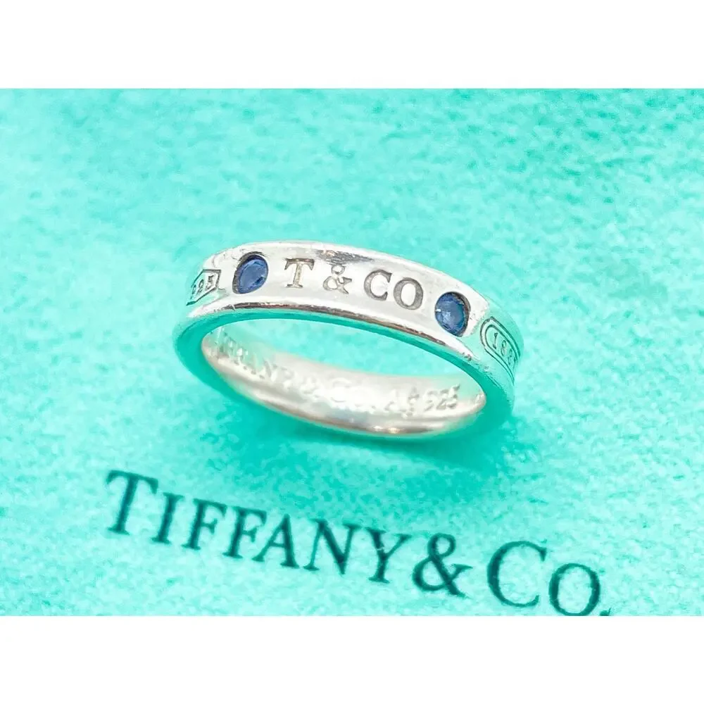 Tiffany & Co. 1837 Montana Sapphire Ring Sterling Silver Size 4 w/ Pouch